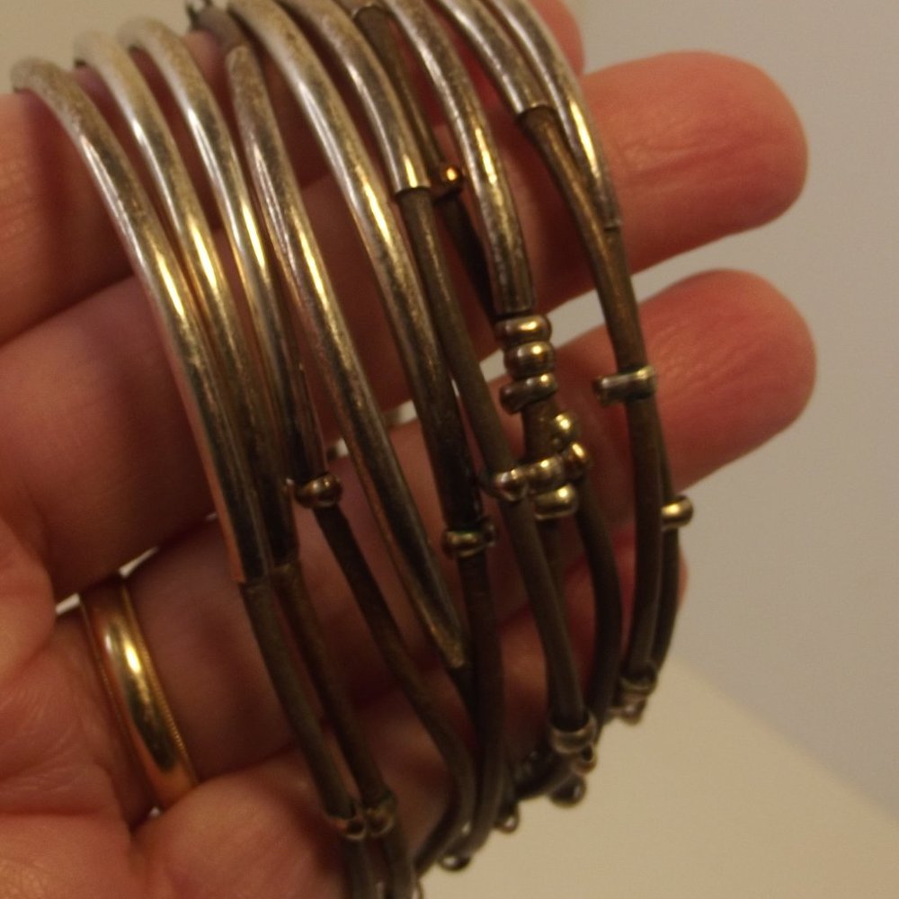 10 Singular Bracelets Brown Thick Cord with Silver Tube Bead & Round Bead